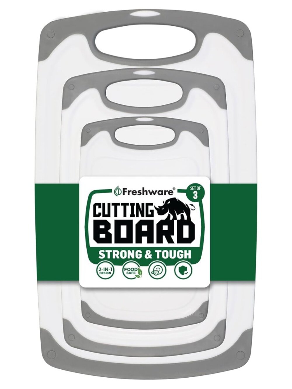Cutting Board Set 3-Piece Plastic Reversible with Juice Grooves Non Slip